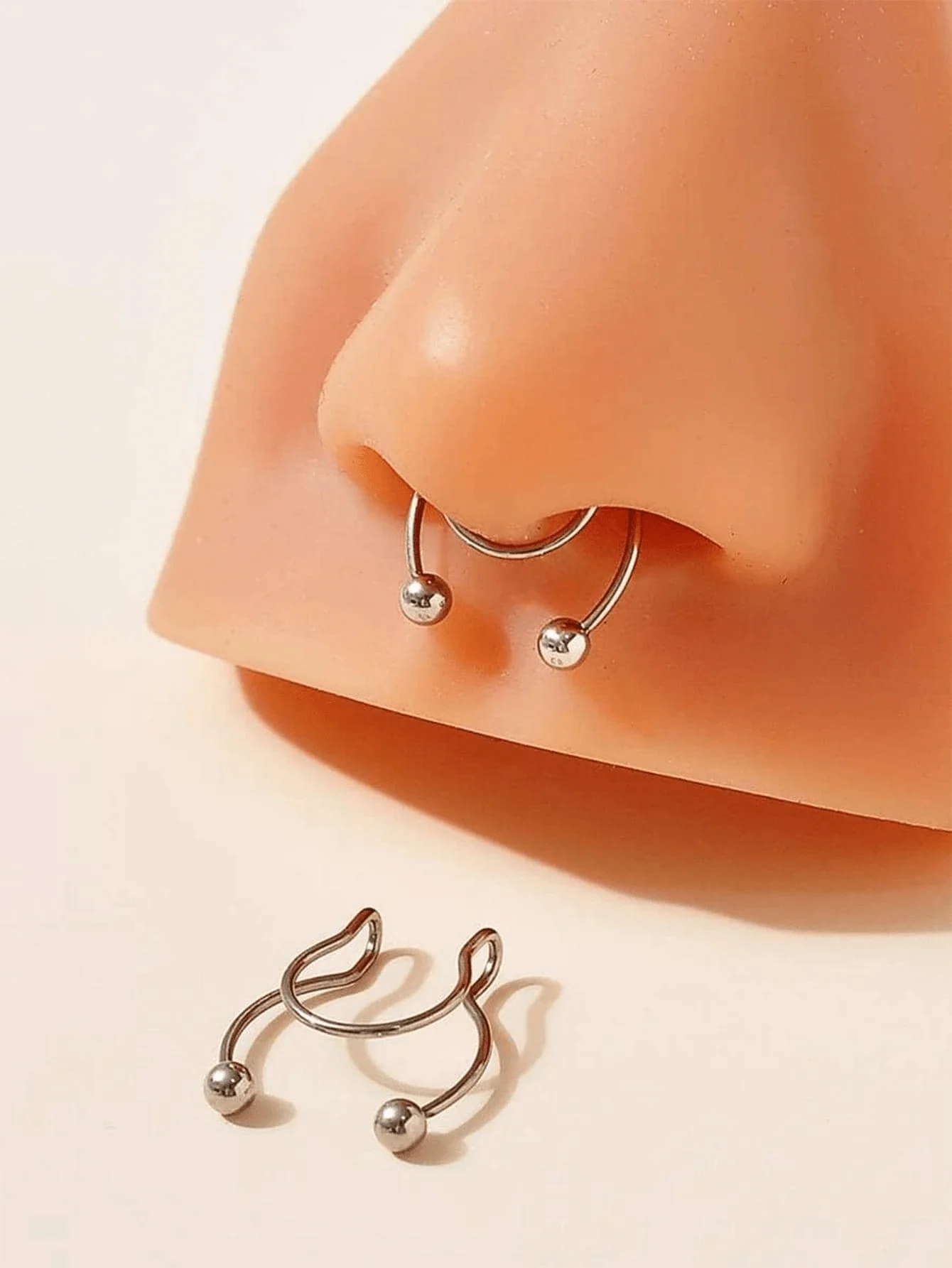 Body Jewelry Nose Studs - 2pcs Stainless Steel Clip-On Nose Septum