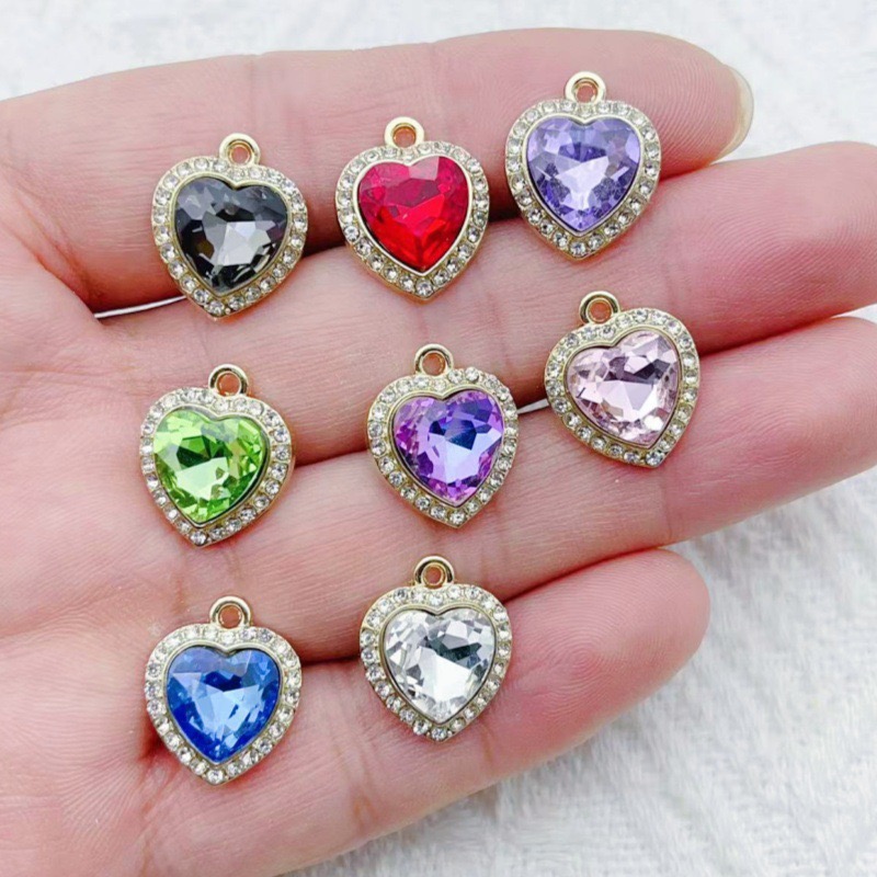 Body Jewelry Diy - 10pcs heart-shaped inlaid colorful gemstone pendant,