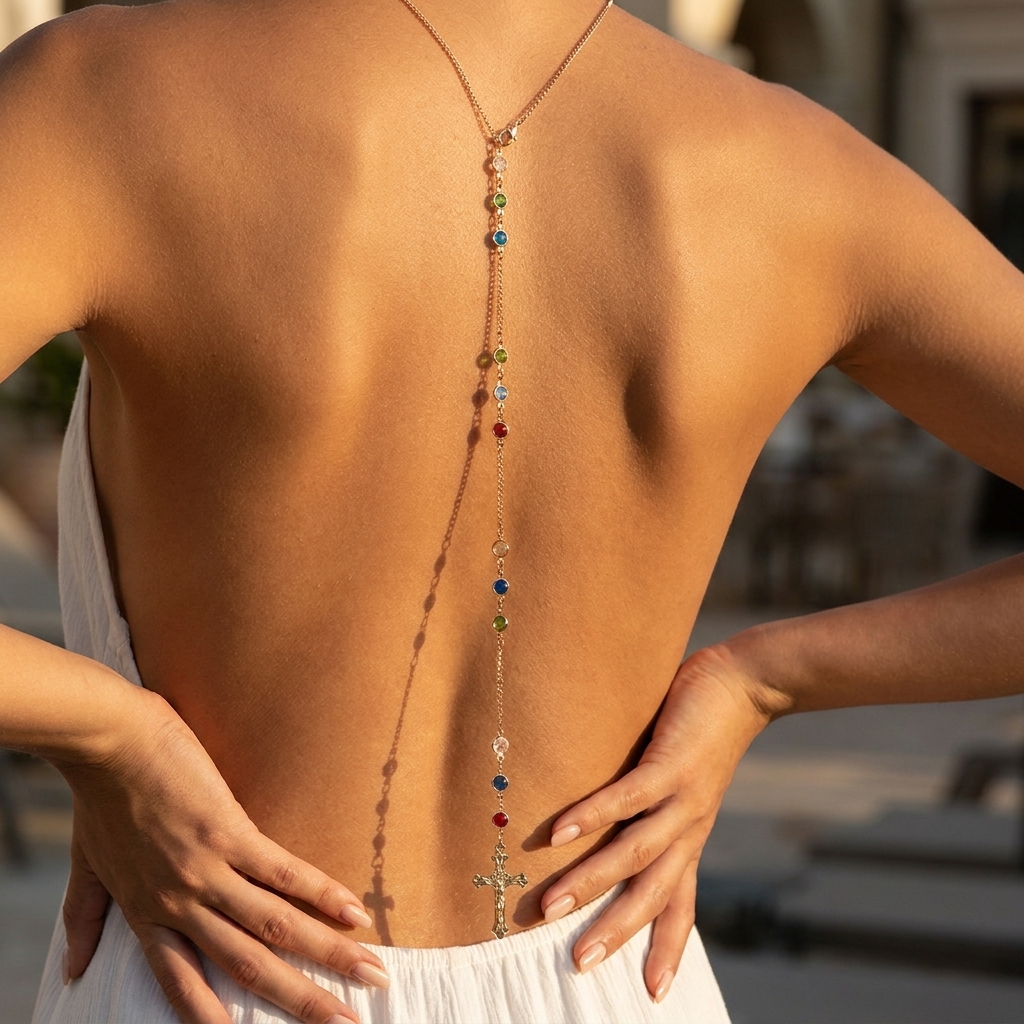 Body Jewelry Chains - Minimalist Cross Crystal Back Necklace Body