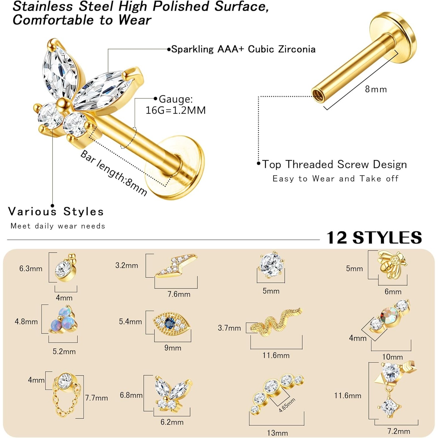 Bobisty 1Pc Cartilage Earrings - Tragus Flat Back review and price