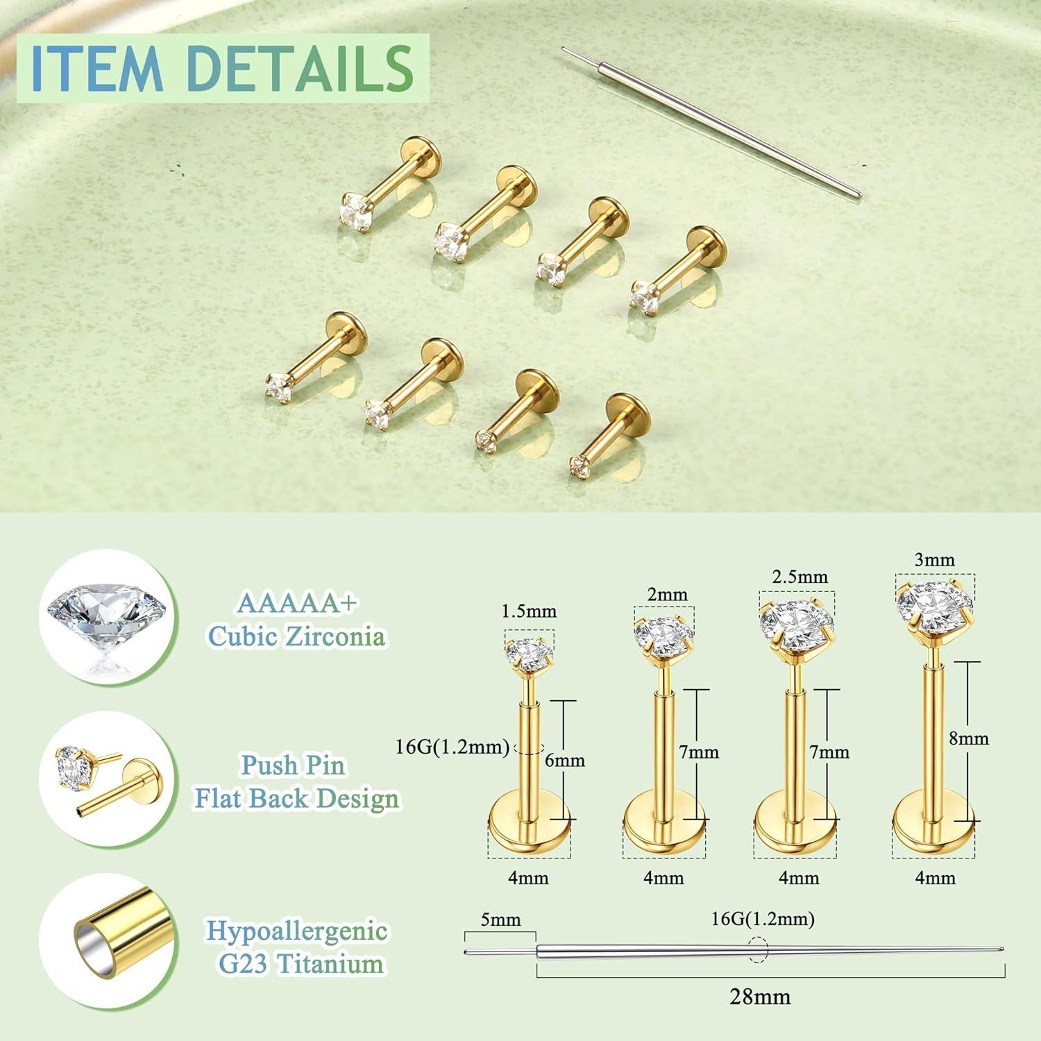 8Pcs G23 Titanium Flat Back Ea - Tragus Flat Back review and price