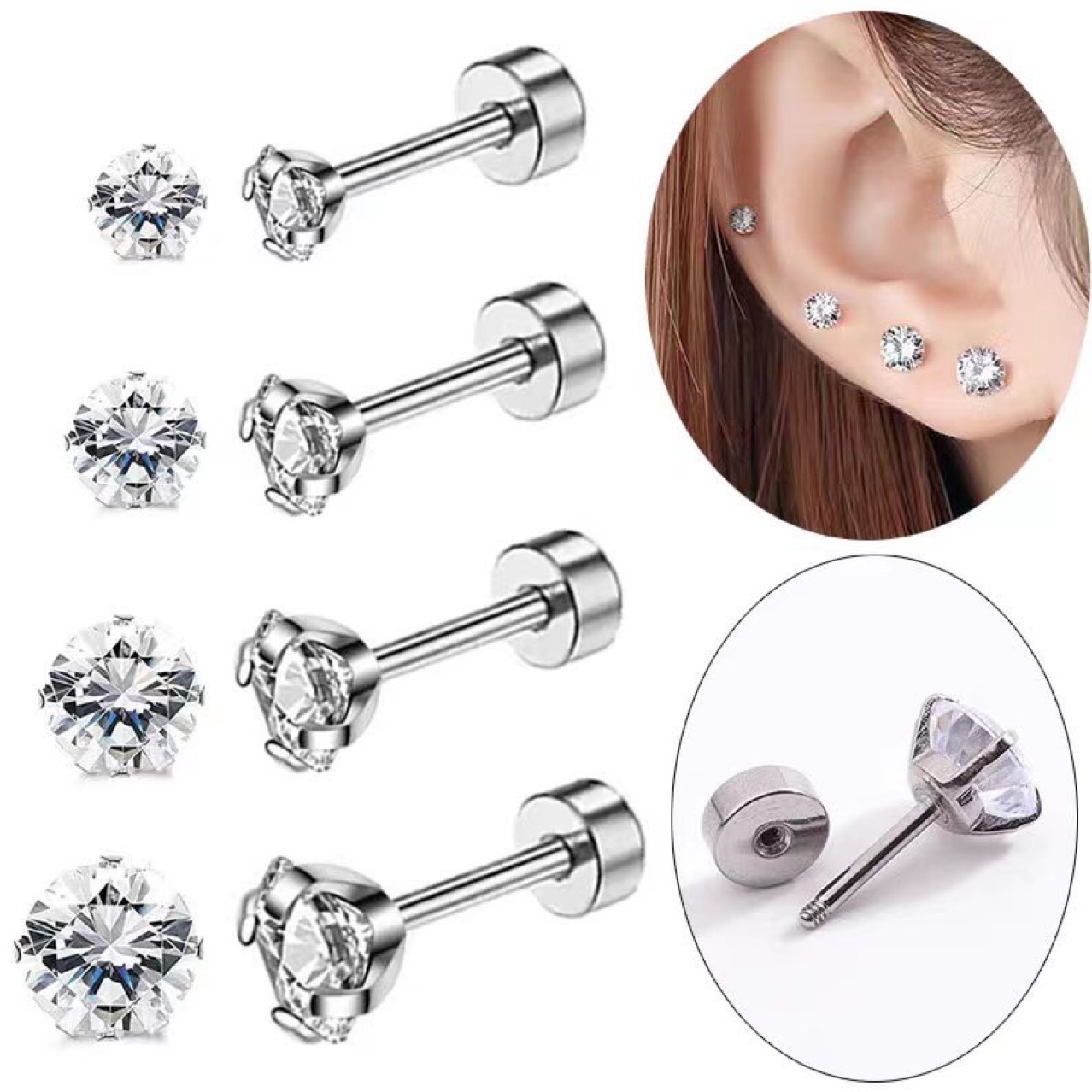 1Pair Classic Flat Back Screw  - Tragus Flat Back review and price