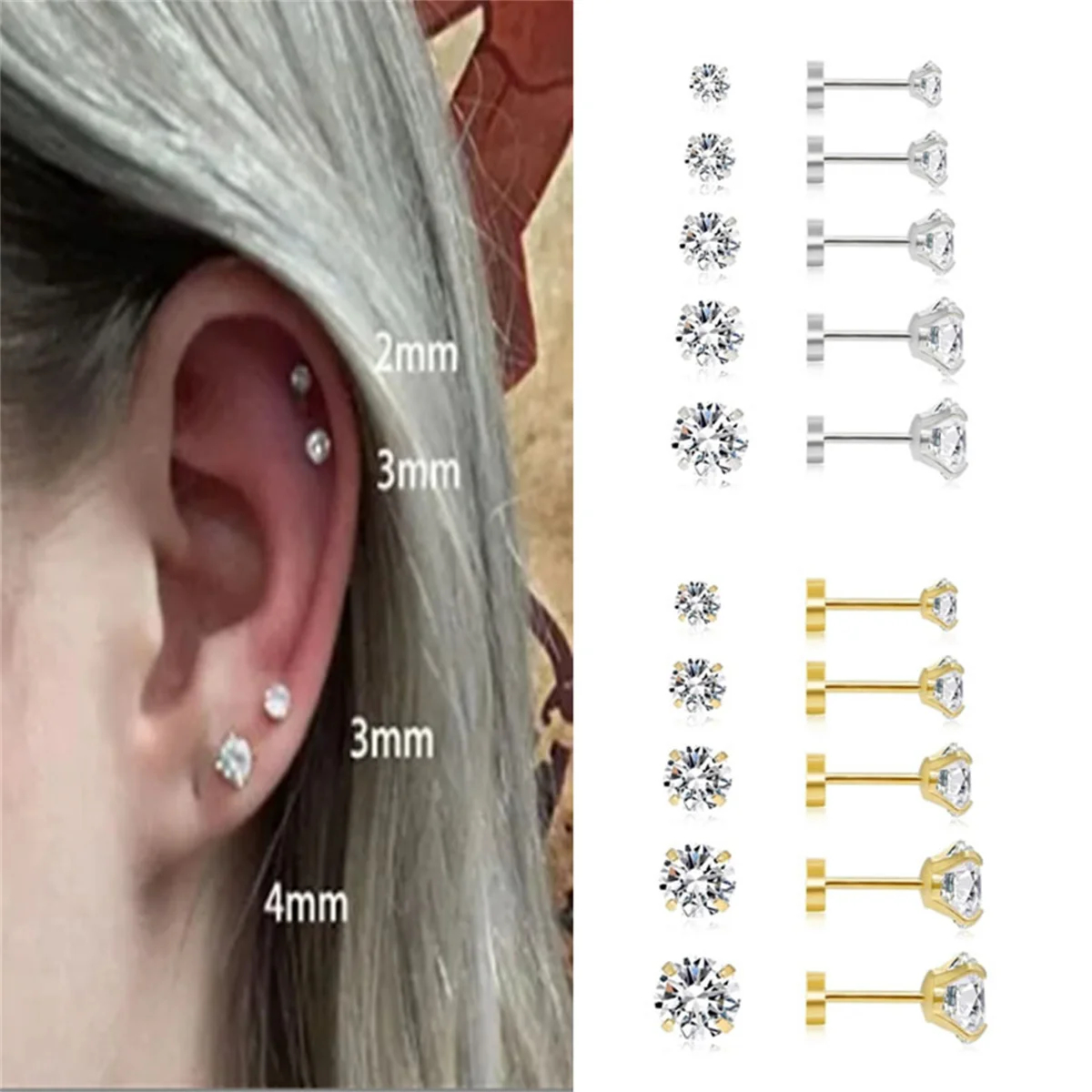 3/5/6/10pcs Hypoallergenic Sta - Tragus Flat Back review and price