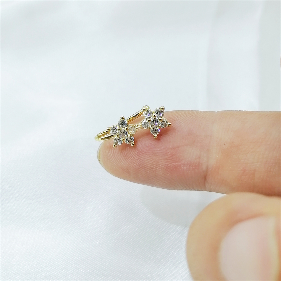 1pc 2 Crystal Flowers Ear Cuff - Body Jewelry Nose Studs review and price