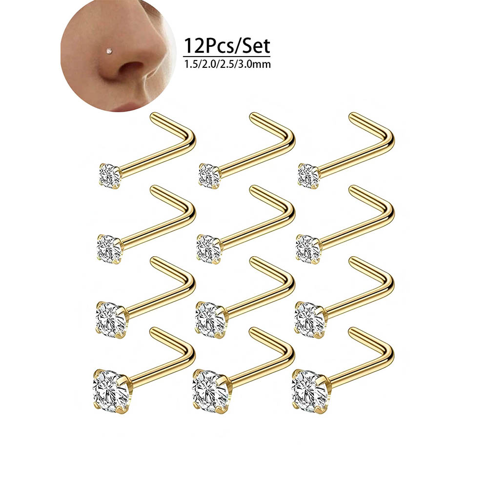 12-Piece Full Set 316L Hypoall - Body Jewelry Nose Studs review and price